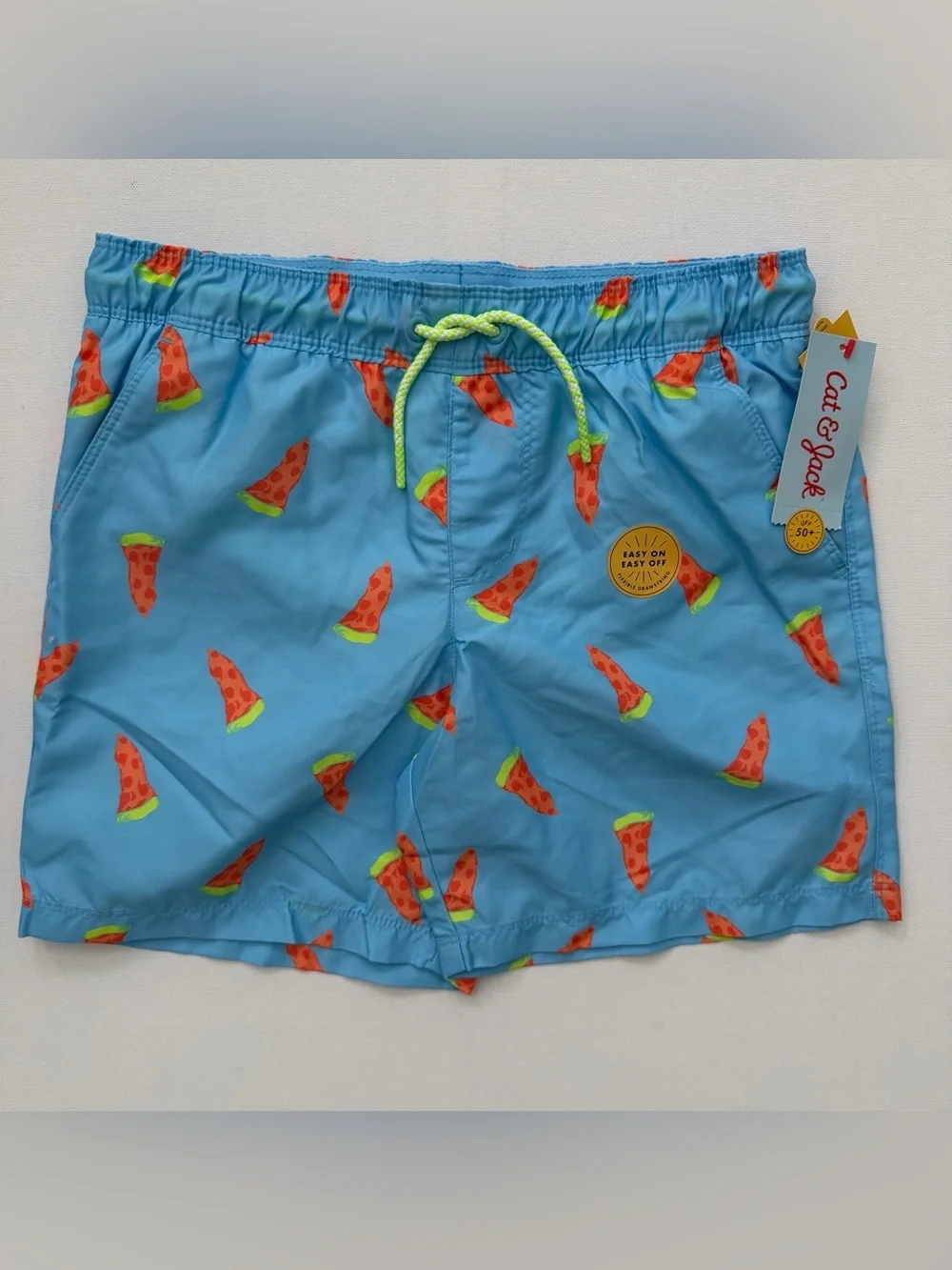 Cat & Jack Blue Swim Trunks Pizza Print Size M (8) HUSKY